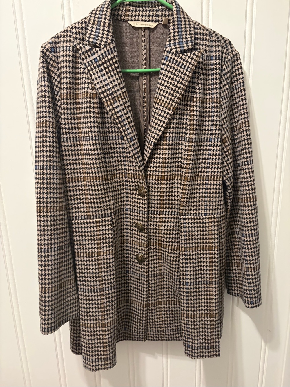 Soft Surroundings Houndstooth Plaid Knit Blazer Jacket M Stretch - Picture 2 of 13